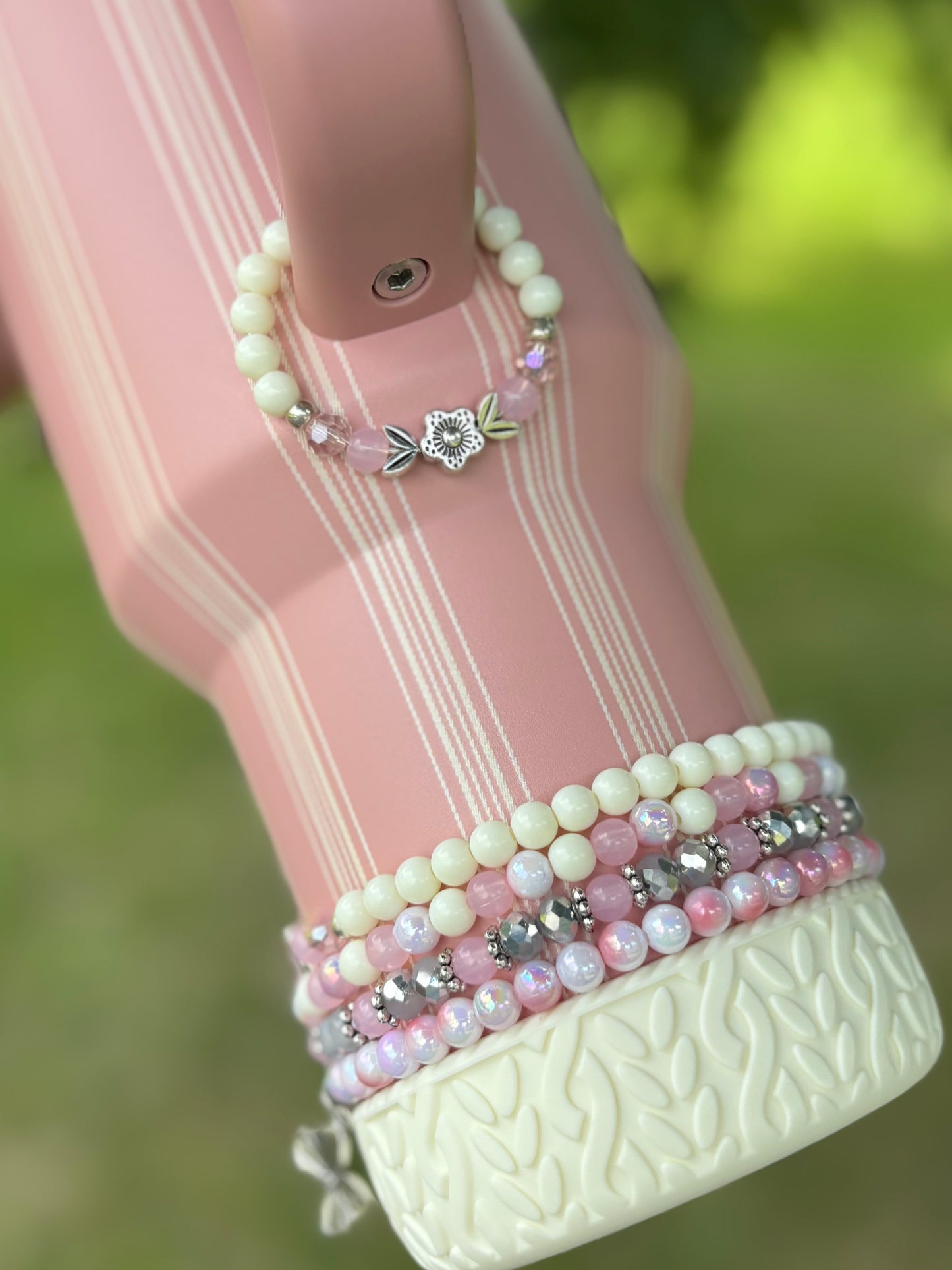 Peach Rose Picnic Stripe Magnetic Handle Charm