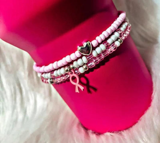 Breast Cancer Awareness Pink Ribbon Bracelets Stanley Cup Accessories