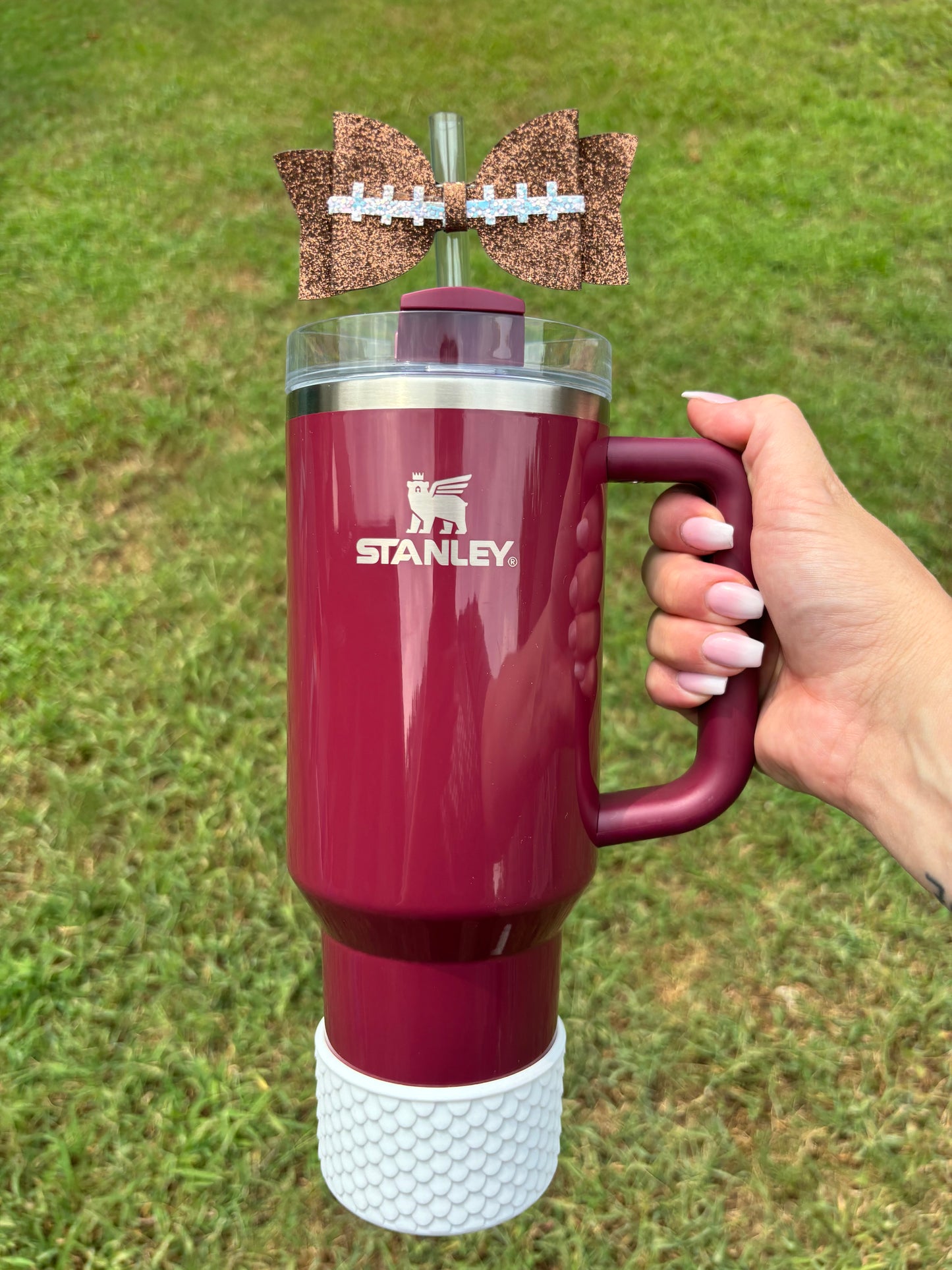 Football Glitter Bow Straw Topper