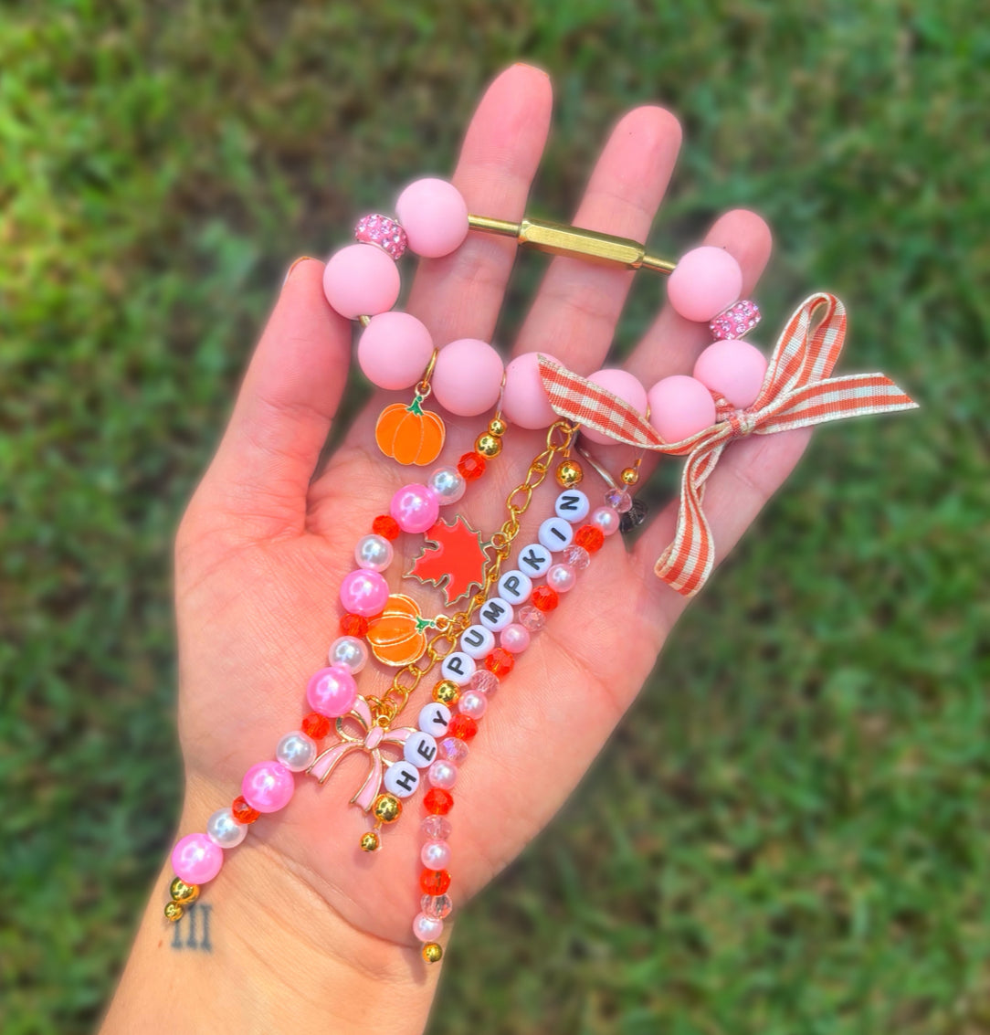 Hey Pumpkin Bag Charm {Brass Carabiner Clip}