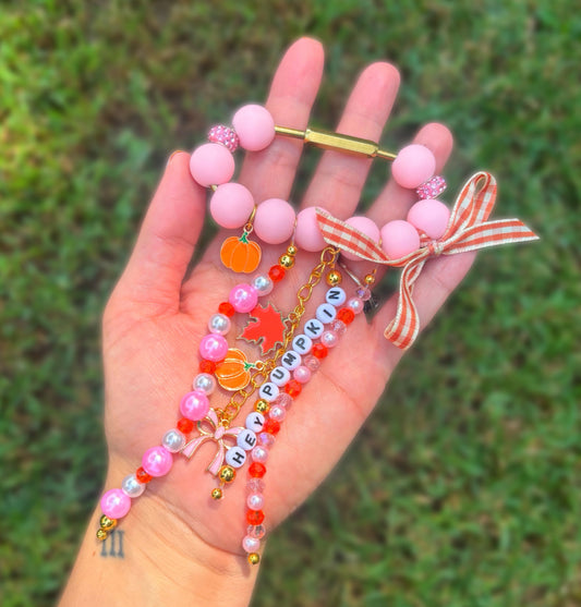 Hey Pumpkin Bag Charm {Brass Carabiner Clip}