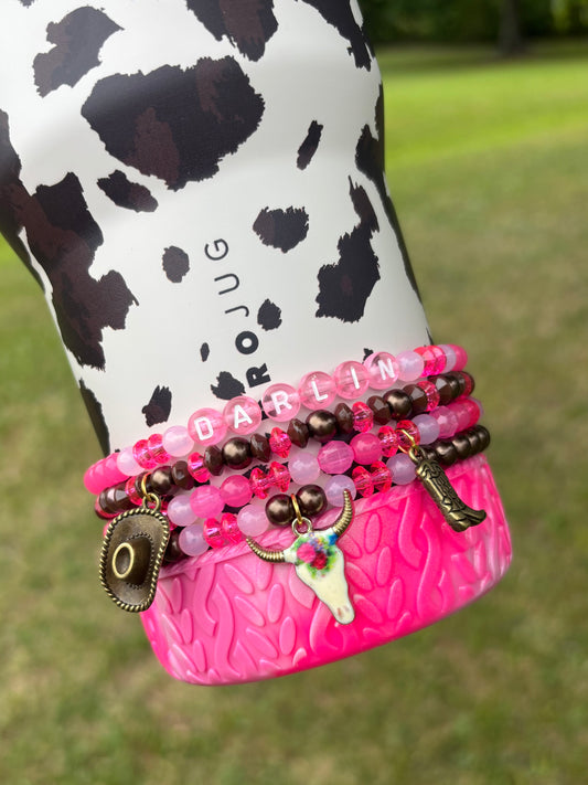 Frontier Pink Bracelets Wrist or Tumbler (choose your letters)