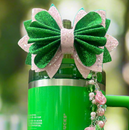*NEW* “SXS Unreleased Green Shimmer” Glitter Bow {Pink & Green}
