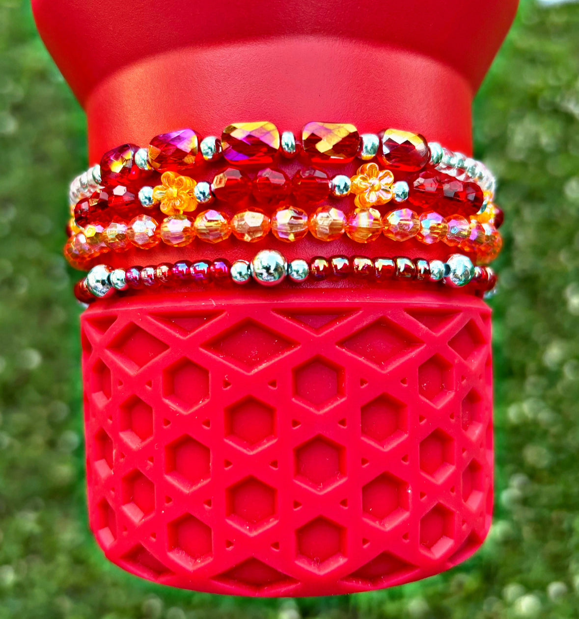 Hot Coral & Chili Red Cup Bracelets