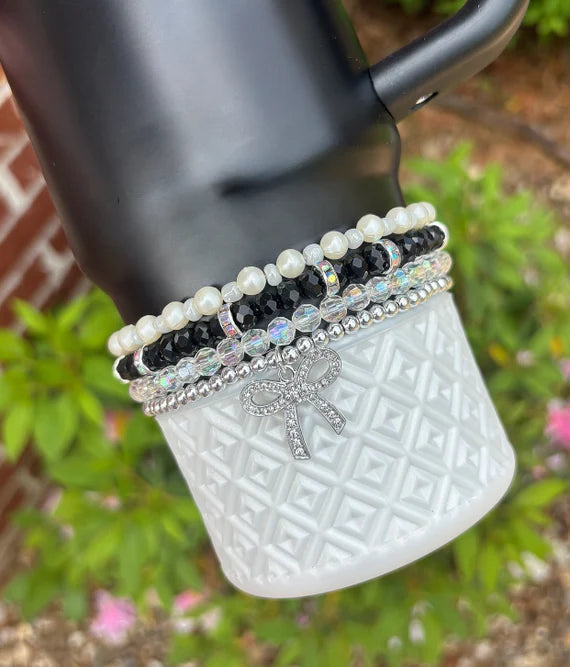 Black and Pearl Bow Cup Bracelets