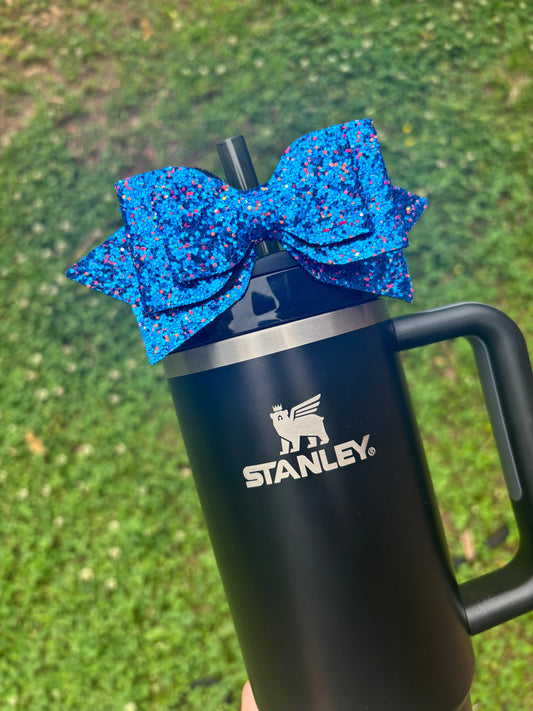 Blue Glitter Bow Straw Topper