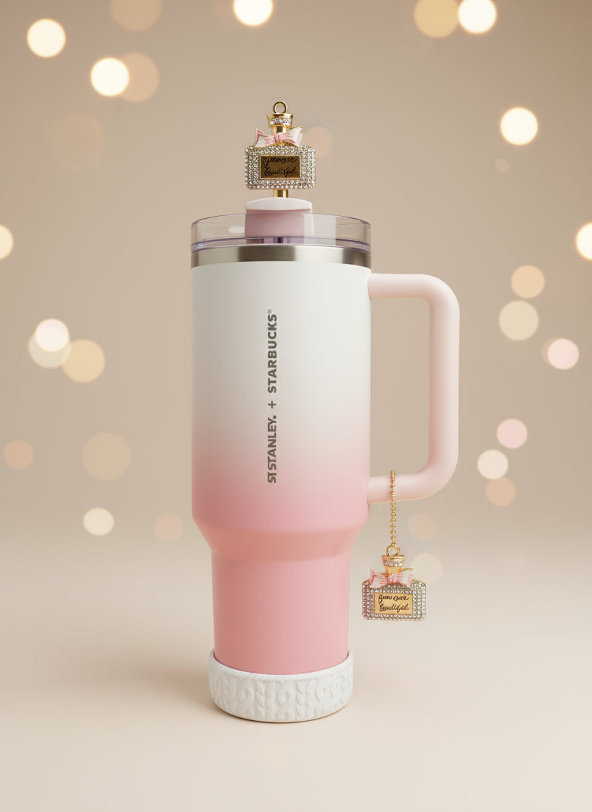 You Are Beautiful XL Deluxe Metal Straw Topper Gold