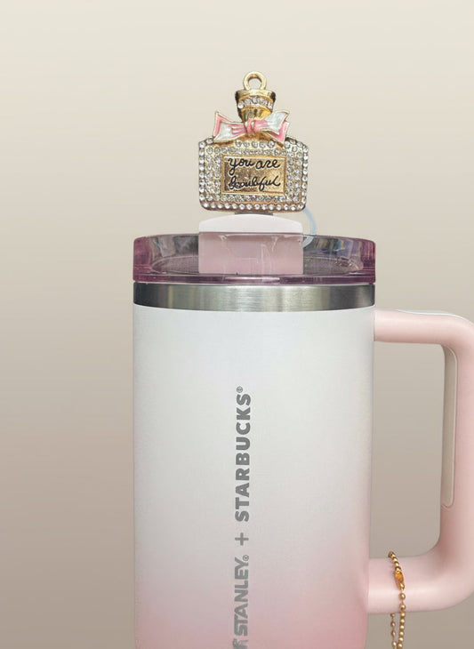 You Are Beautiful XL Deluxe Metal Straw Topper Gold