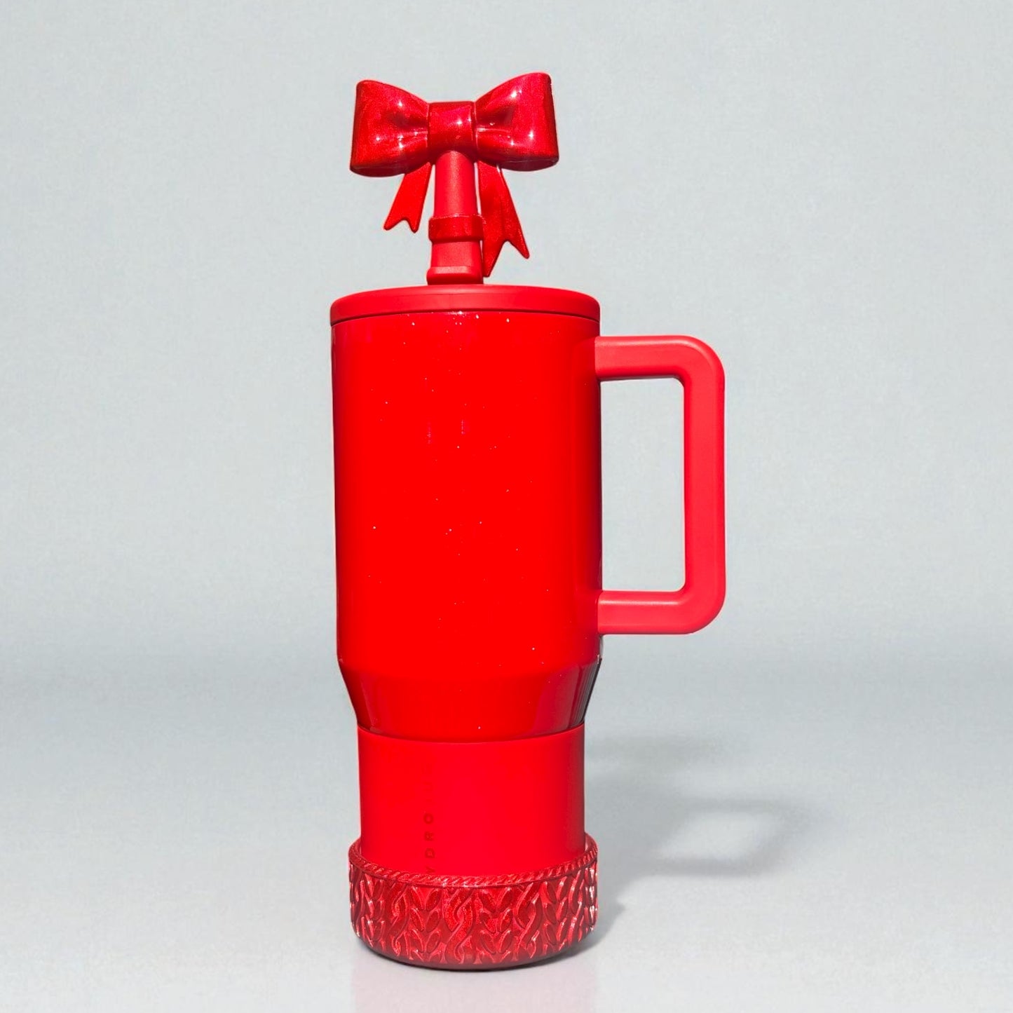 Ruby Red Holographic Big Bow Silicone Straw Topper