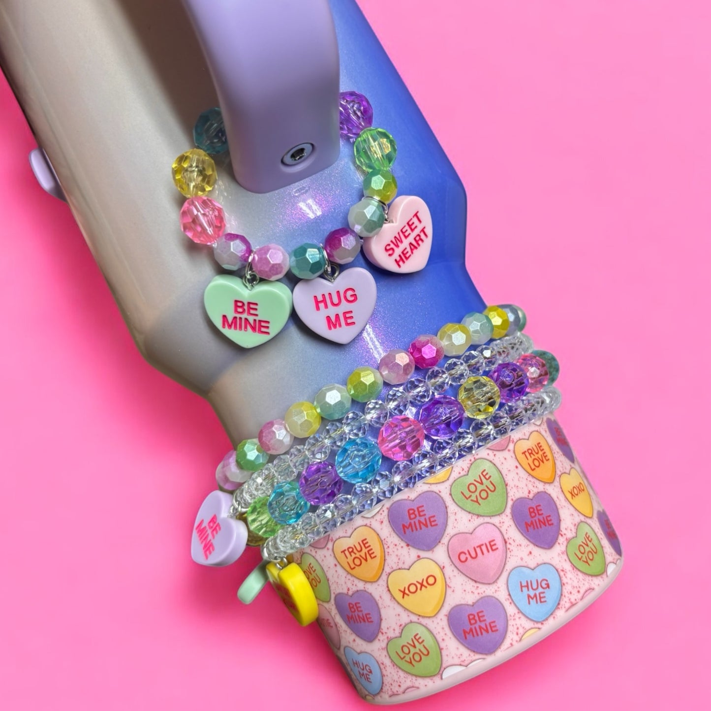 Conversation Hearts Magnetic Handle Charm. Colors and words may vary.