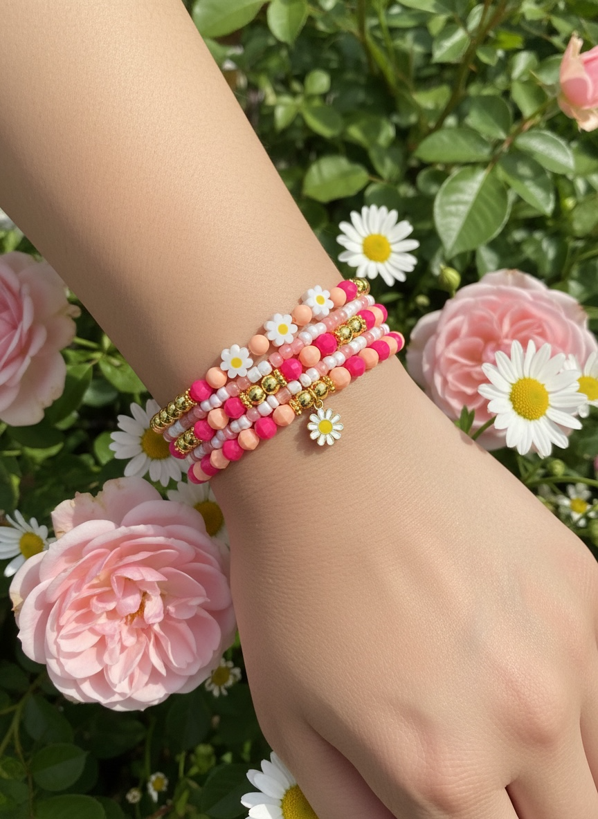 Peach Gingham Bracelets Wrist or Tumbler