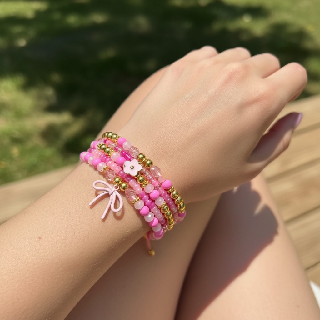 Pink Gingham Bracelets Wrist or Tumbler