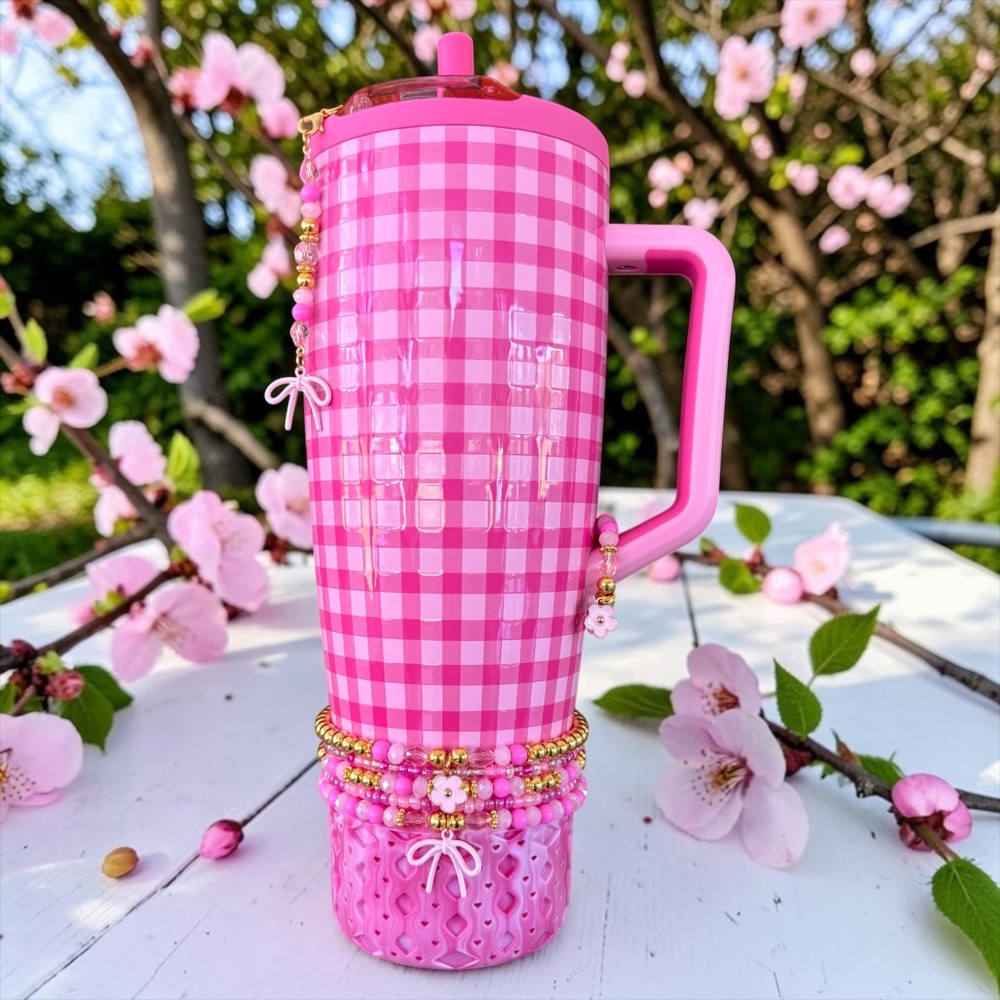 Pink Gingham Magnetic Handle Charm