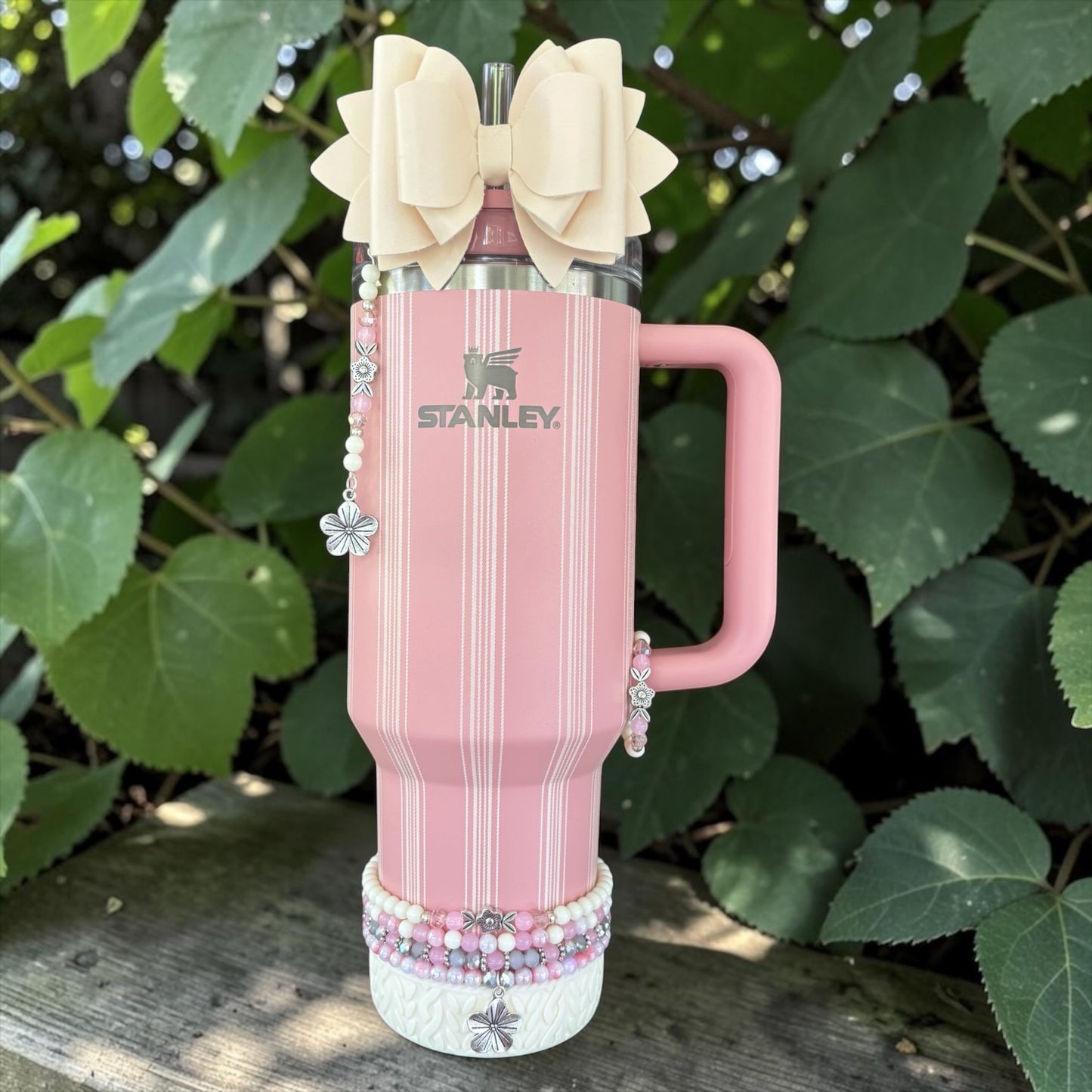 Peach Rose Picnic Stripe Magnetic Handle Charm