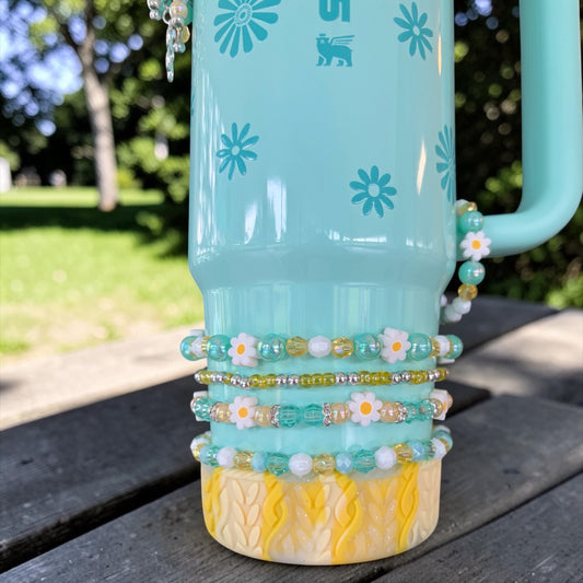Teal Daisies Bracelets Wrist or Tumbler