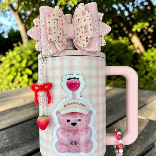 Pink Bear Cup Bow